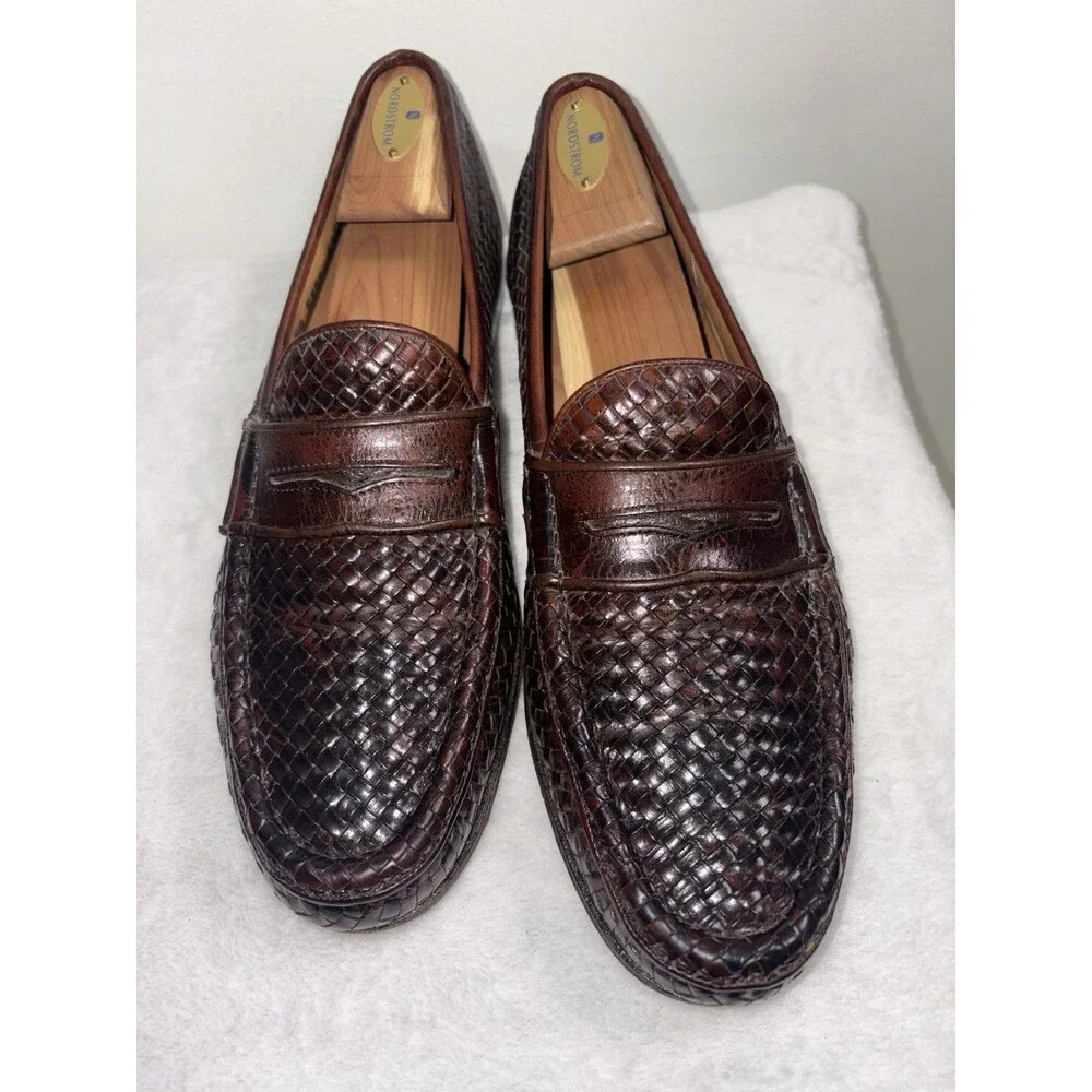 Salvatore Ferragamo Brown Basket Weave Woven Leather Penny Loafers Sz 11 B
